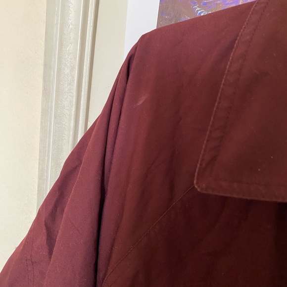 Burgundy London Fog Trench Coat with Detachable Leather Collar - Picture 13 of 13